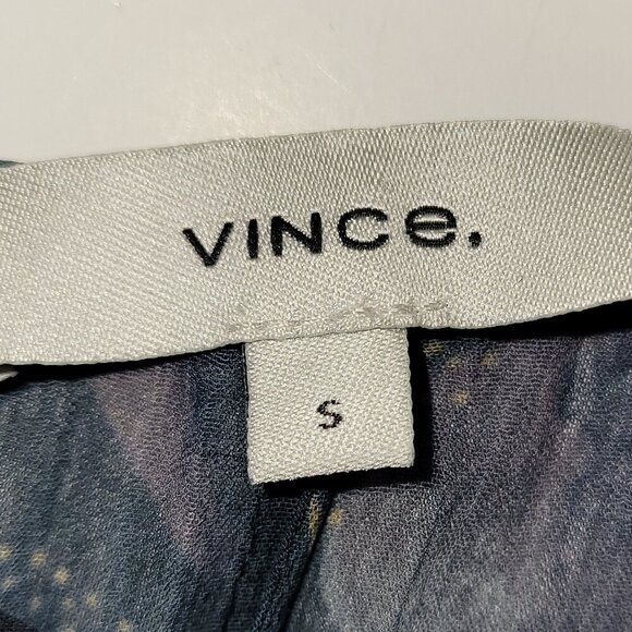 Vince Deco Blue Sheer Floral Pleated Blouse Top Women's S - Picture 12 of 13